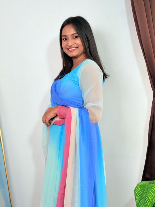 Pastel Multicolor Anarkali Kurti Set in Georgette