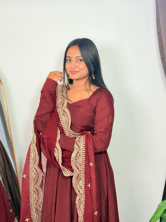 Maroon Anarkali Suit with Embroidered Dupatta Elegant Festive & Wedding Ethnic Wear for Women