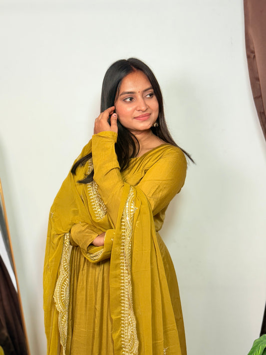 Mustard Yellow Anarkali Suit with Embroidered Dupatta Stylish Festive & Wedding Ethnic Wear for Women