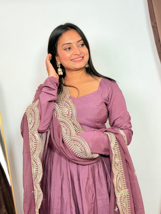 Mauve Anarkali Suit with Embroidered Dupatta Elegant Festive & Wedding Ethnic Wear for Women