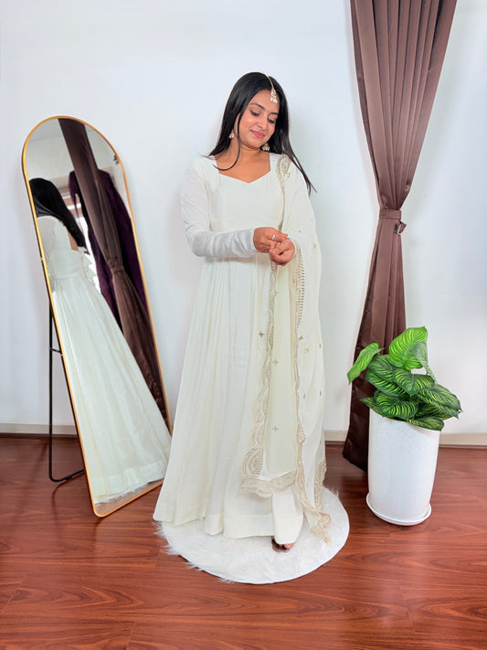 Elegant White Anarkali Suit with Dupatta Traditional Indian Ethnic Wear for Women