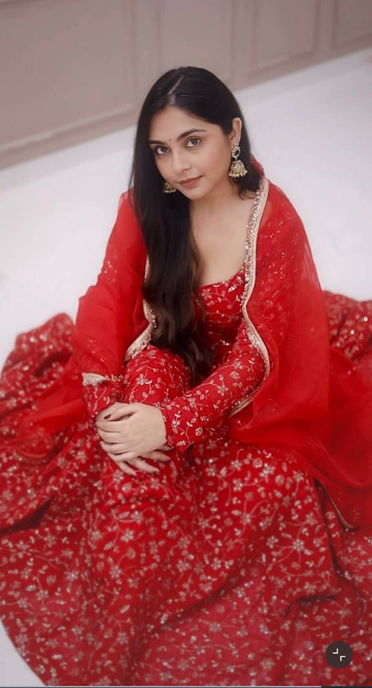 Designer Wedding Wear Red Color Anarkali Suit Set