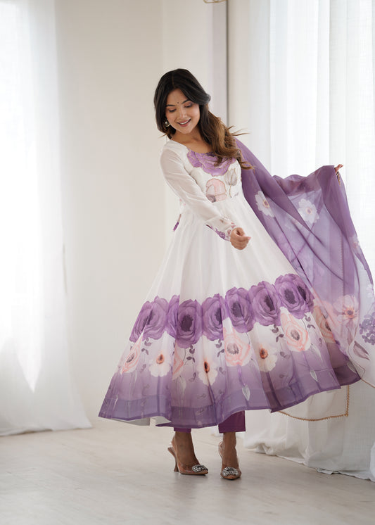 Onion Pink Pure Soft Organza Silk Anarkali Suit Set
