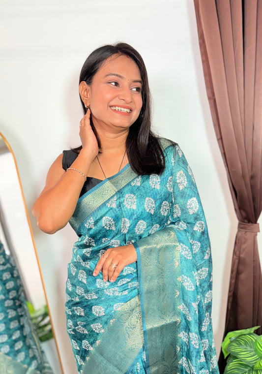 Teal Blue Color Heavy Quality Dola Silk Designer Saree