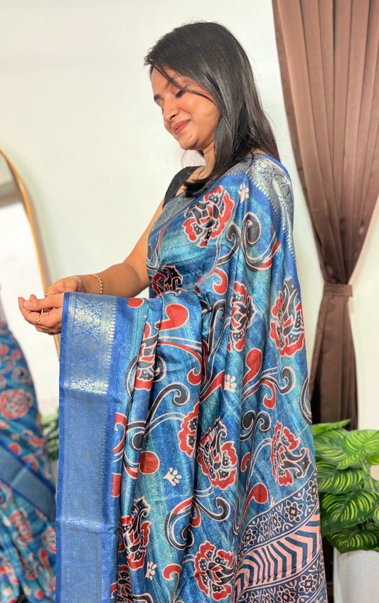 Blue Color Heavy Quality Dola Silk Designer Saree