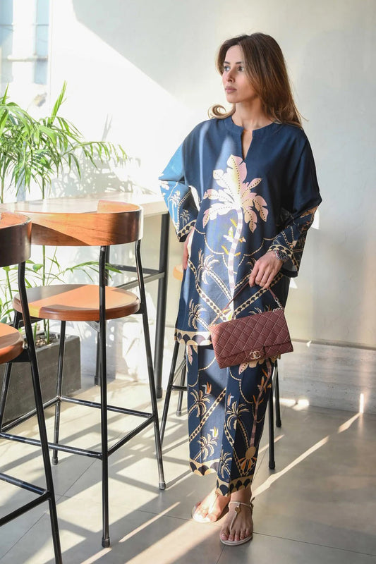 Office Wear Dark Blue Cotton Fabric Co-Ord Sets