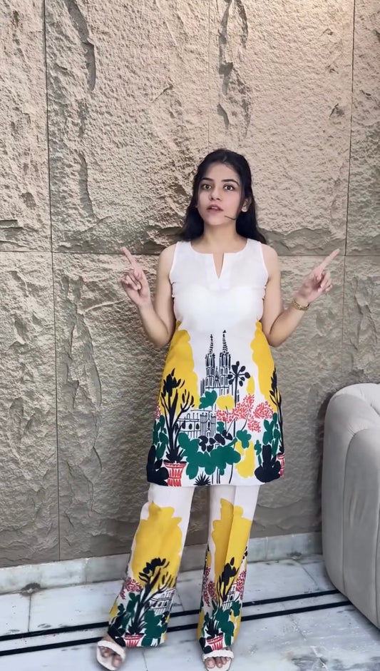 Office Wear Pure Butter Blue Cotton Co-ords Set