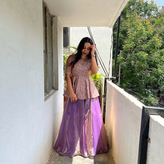 Designer Party Wear Sequence Worked Indo Western In Lavender Color