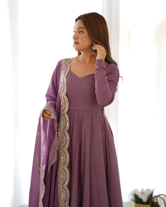 Mauve Anarkali Suit with Embroidered Dupatta