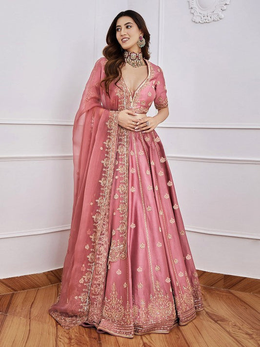 Embroidered Sequinned Semi-Stitched Lehenga & Unstitched Blouse With Dupatta