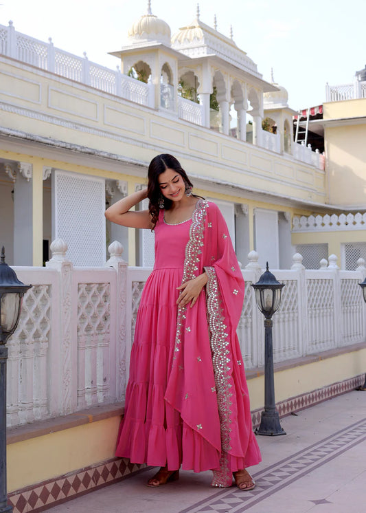 Georgette Party Wear Gown With Fancy Dupatta