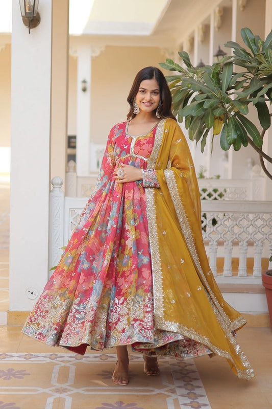Premium Readymade Alia Cut Gown With Dupatta Set