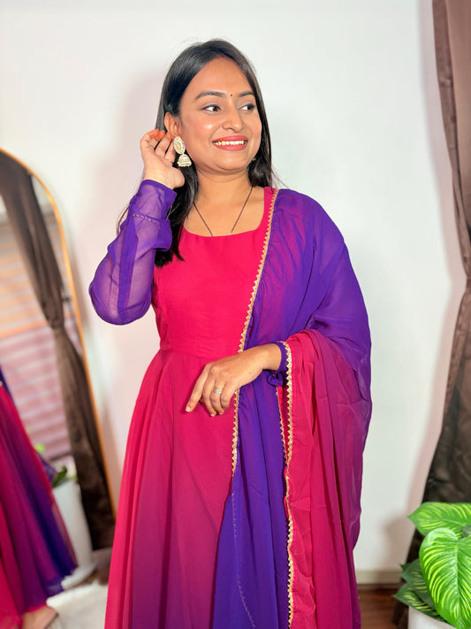 Magenta and Purple Anarkali Suit Set for Women