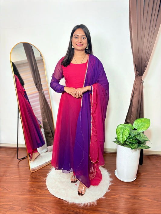 Magenta and Purple Anarkali Suit Set for Women