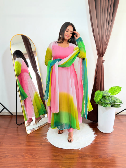 Pastel Multicolor Ombre Kurta Set with Dupatta
