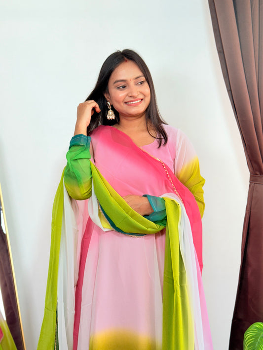 Pastel Multicolor Ombre Kurta Set with Dupatta