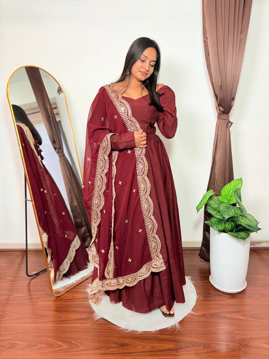 Maroon Anarkali Suit with Embroidered Dupatta Elegant Festive & Wedding Ethnic Wear for Women