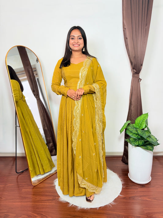Mustard Yellow Anarkali Suit with Embroidered Dupatta Stylish Festive & Wedding Ethnic Wear for Women