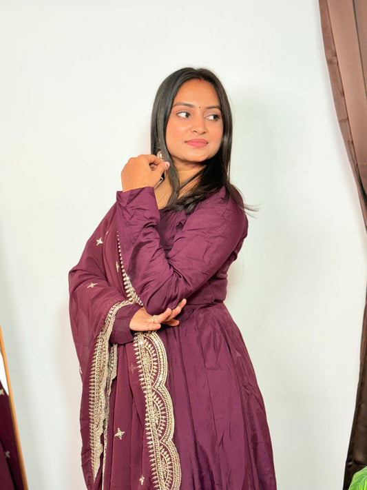 Plum Purple Anarkali Suit with Embroidered Dupatta Elegant Festive & Wedding Ethnic Wear for Women