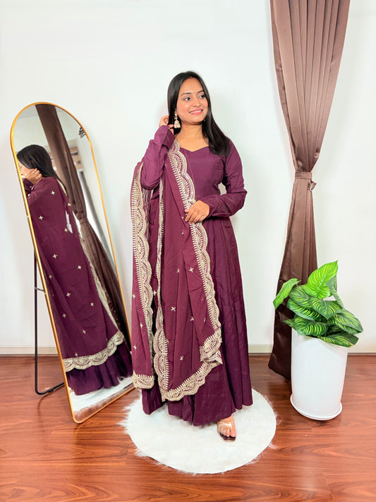 Plum Purple Anarkali Suit with Embroidered Dupatta Elegant Festive & Wedding Ethnic Wear for Women