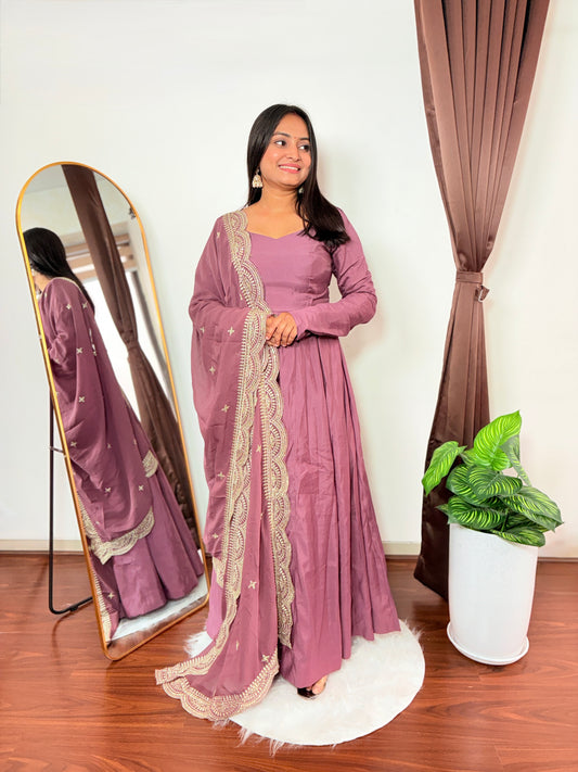 Mauve Anarkali Suit with Embroidered Dupatta Elegant Festive & Wedding Ethnic Wear for Women