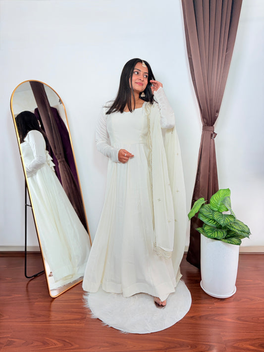 Elegant White Anarkali Suit with Dupatta  Traditional Indian Ethnic Wear for Women