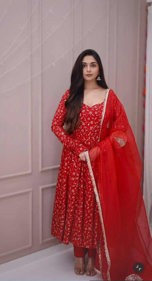 Designer Wedding Wear Red Color Anarkali Suit Set