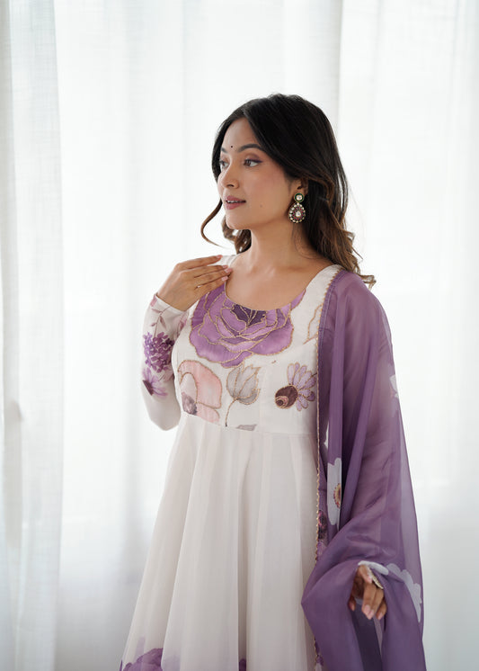 Onion Pink  Pure Soft Organza Silk Anarkali Suit Set