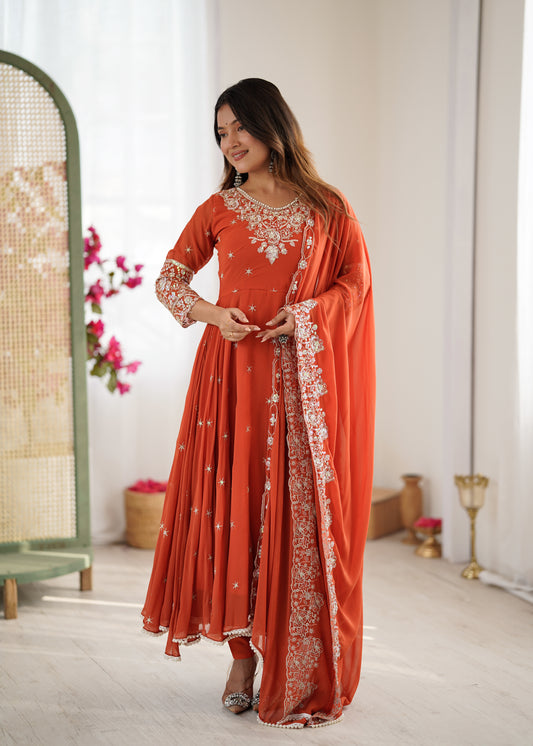 Elegant Embroidered Rembo Sequence Designer Anarkali Three Piece Set