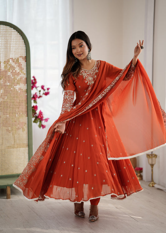 Elegant Embroidered Rembo Sequence Designer Anarkali Three Piece Set