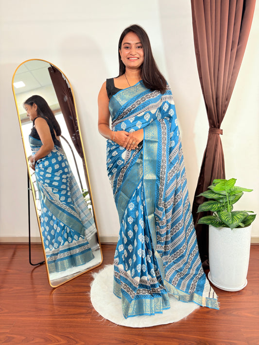 Sky Blue Color Heavy Quality Dola Silk Designer Saree