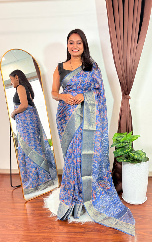 Light Blue Color Heavy Quality Dola Silk Designer Saree
