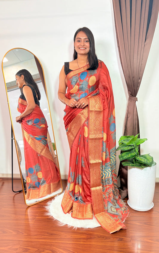 Orange Color Heavy Quality Dola Silk Designer Saree