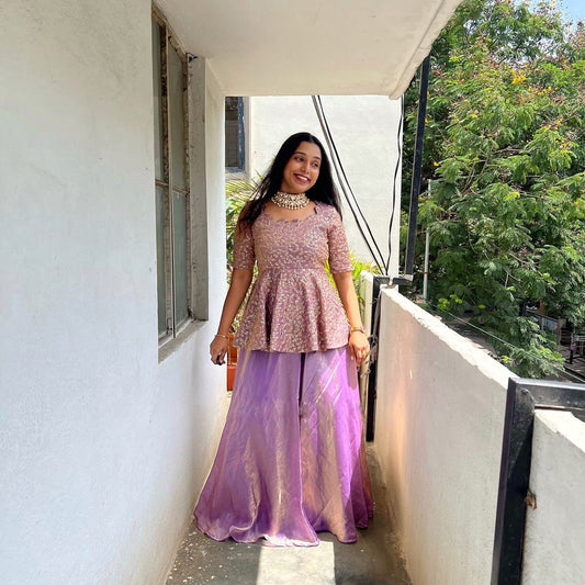 Designer Party Wear Sequence Worked Indo Western In Lavender Color
