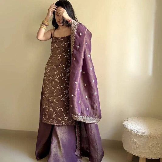 Designer Party Wear Purple Color Plazzo Suit Set