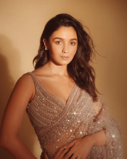 Alia Bhatt In Blush Pink Sequins and Cutdana Work Saree