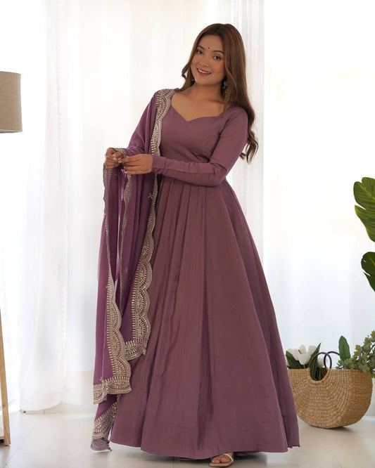 Mauve Anarkali Suit with Embroidered Dupatta