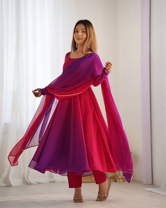 Magenta and Purple Anarkali Suit Set for Women