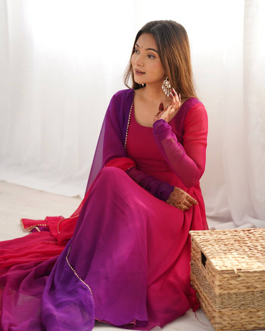 Magenta and Purple Anarkali Suit Set for Women