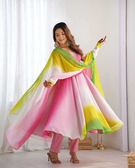 Pastel Multicolor Ombre Kurta Set with Dupatta