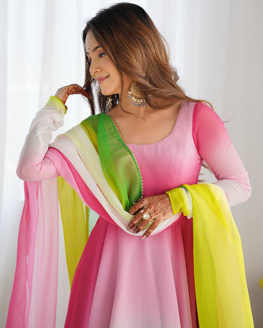 Pastel Multicolor Ombre Kurta Set with Dupatta
