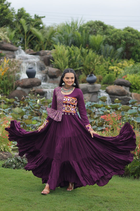 Purple Attractive Navratri Special Gown for Festive Celebrations